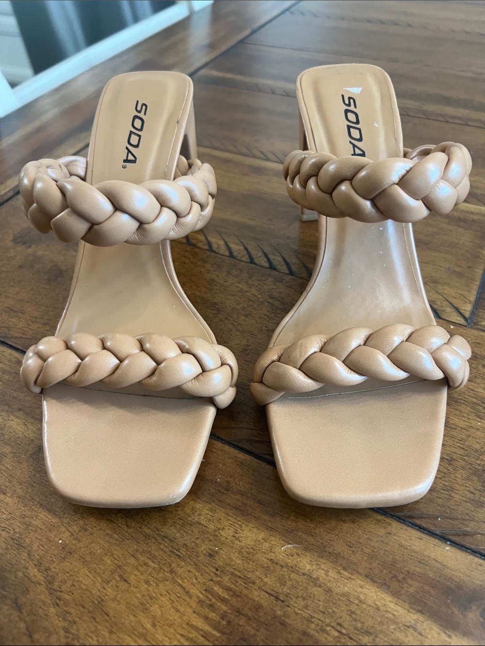 SODA Braided Double-Strap Nude/Tan Heeled Sandals Size 8